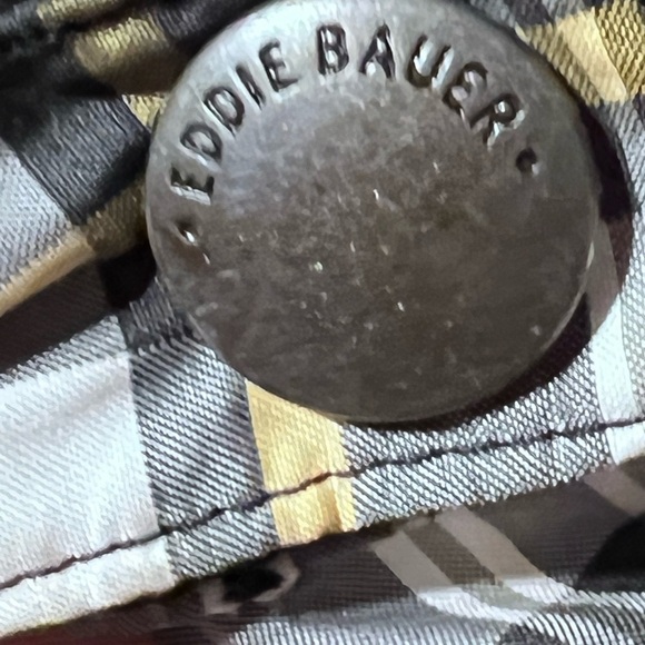 Eddie Bauer Down Vest red black yellow Plaid Small  pockets Zip Snap Enclosure - Picture 6 of 14